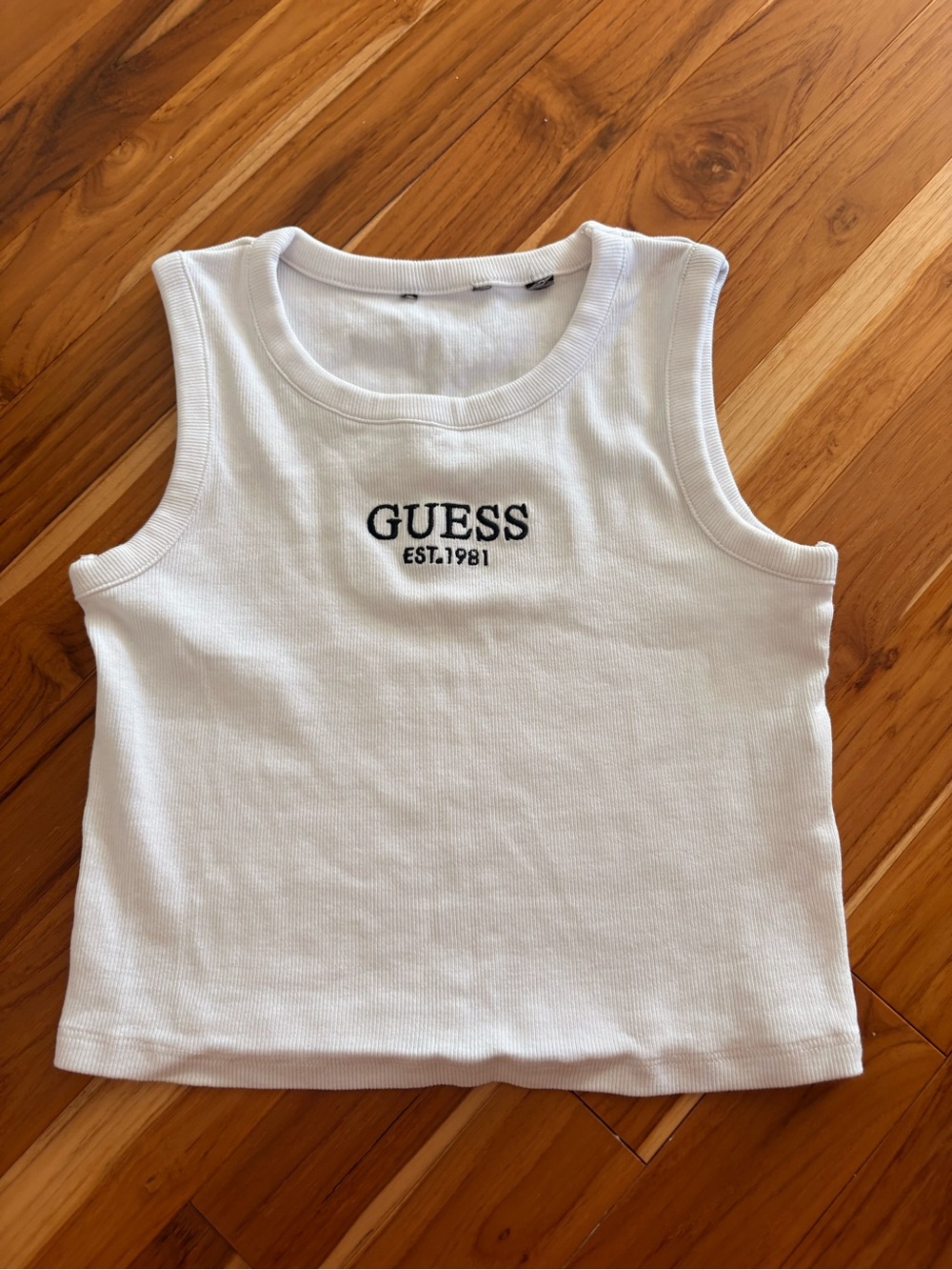 Guess White Ribbed Logo Tank Top for Kids